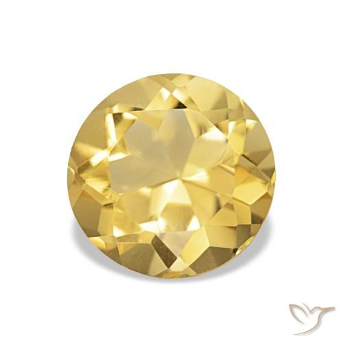 1.24 ct Yellow Citrine Gemstone, Citrine Gem in Round Facet Shape for Sale.