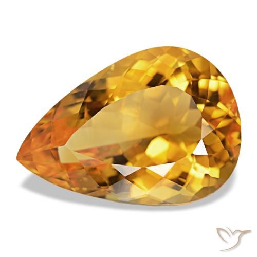 14.17 ct Golden Citrine Gemstone, Citrine Gem in Pear Facet Shape for Sale.