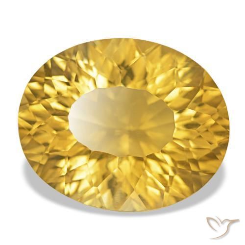 14.33 ct Golden Citrine Stone, Natural Citrine in Oval Concave Cut Shape for Sale