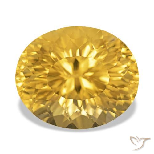 11.90 ct Golden Citrine Gemstone, Citrine Gem in Oval Concave Cut Shape for Sale.