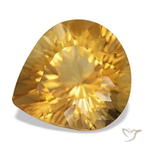 9.10 ct Golden Citrine Gemstone, Citrine Gem in Pear Concave Cut Shape for Sale.