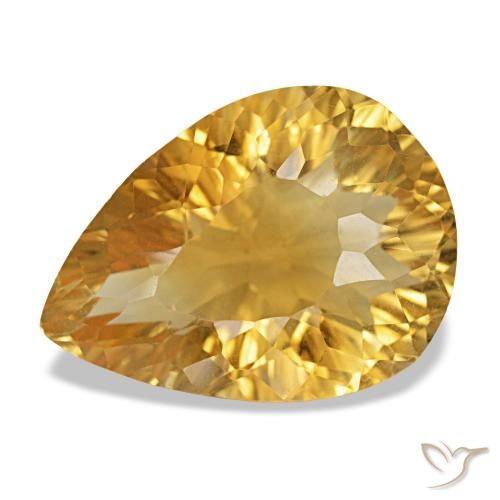 12.82 ct Golden Citrine Gemstone, Citrine Gem in Pear Concave Cut Shape for Sale.