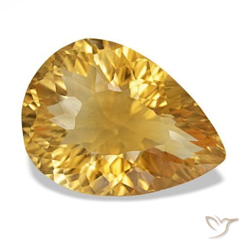 12.82 ct Golden Citrine Stone, Natural Citrine in Pear Concave Cut Shape for Sale