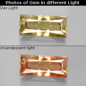 3.79 ct  Color-Change Diaspore Gemstone, Color-Change Diaspore Gem in Baguette / Scissor Cut Shape for Sale.