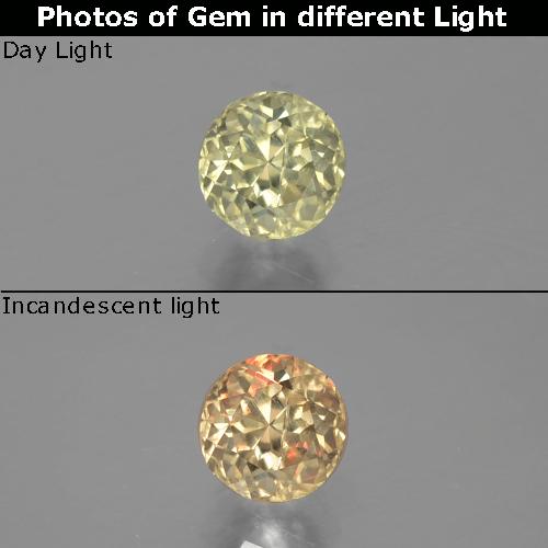 4.9mm Round Facet Yellow Color-change Diaspore from Turkey, Weight of 0.65ct, Natural untreated gemstone in VS Clarity, 1pc Color-change Diaspore - the Color is Very Light Yellow, Mohs Hardness of 6.5 - 7 suitable for daily wear jewelry, Photo A