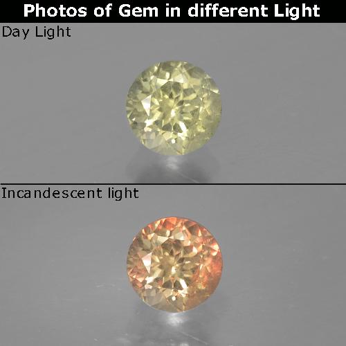 Very Light Yellow Диаспор, Меняющий Цвет Камень - 0.6ct Круглая Фасетная Огранка (ID: 388247)