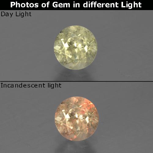 Very Light Yellow Диаспор, Меняющий Цвет Камень - 0.6ct Круглая Фасетная Огранка (ID: 388249)