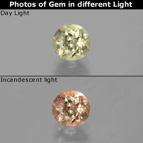 Желто-зеленый Диаспор, Меняющий Цвет Камень - 0.7ct Круглая Фасетная Огранка (ID: 388336)