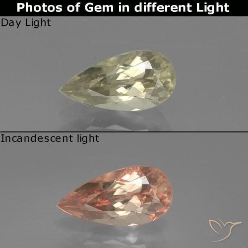 1.06ct Natural Yellow Beige Color-Change Diaspore, Pear Shape, VS