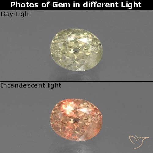Diaspore Couleur Changeant Ovale en damier des États-Unis 1,2 ct, dimension 6,4 x 5,2mm, pureté si, pierre gemme naturelle Non traité, 1 pièce Diaspore Couleur Changeant de couleur Vert jaunâtre, dureté Mohs de 6.5 à 7 convient aux bijoux de tous les jours, pierre de sagesse, Photo A
