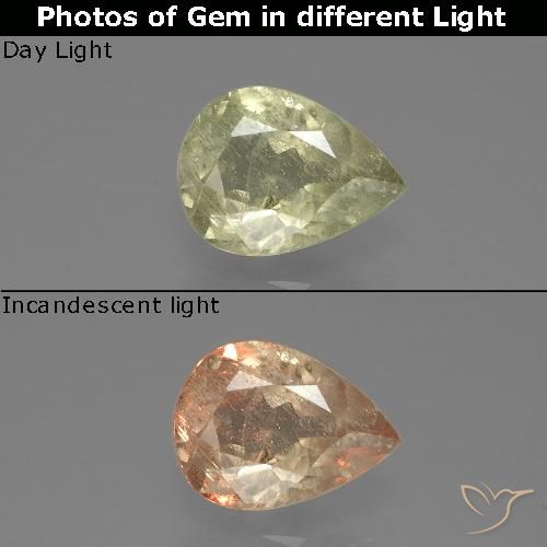 1.25ct Natural Light Yellow Color-Change Diaspore, Pear Shape, SI