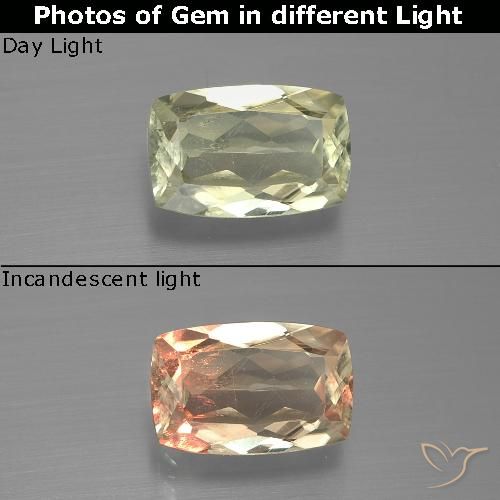 1.29ct Natural Light Yellow Color-Change Diaspore, Cushion, VS