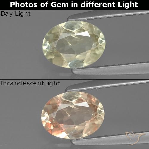 0.98ct Natural Light Yellow Color-Change Diaspore, Oval, VS-SI