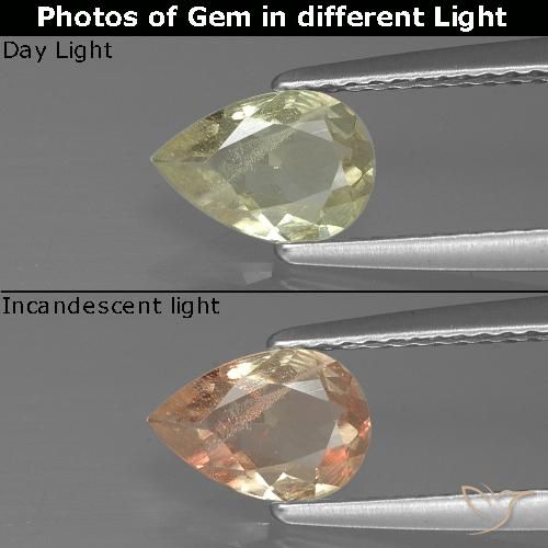 0.66ct Natural Light Yellow Color-Change Diaspore, Pear Shape, VS-SI