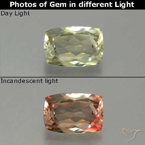 1.12 ct Yellow Color-Change Diaspore Gemstone, Color-Change Diaspore Gem in Cushion-Cut Shape for Sale.