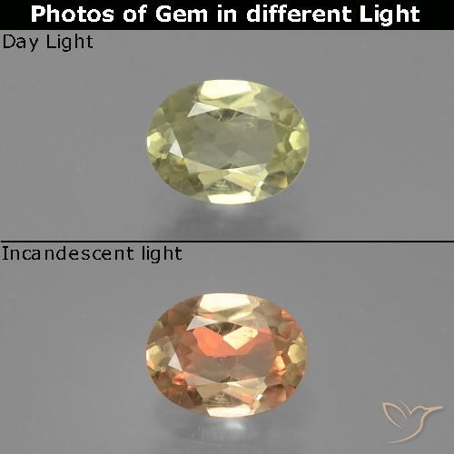 Diaspore Couleur Changeant Jaune Ovale 6,4 x 4,9mm de la Turquie, poids de 0,66 ct, pierre gemme naturelle Non traité de pureté VS, 1 pièce Diaspore Couleur Changeant oval facet, couleur : Jaune clair, dureté de Mohs de 6.5 à 7 convient aux bijoux de tous les jours, pierre de sagesse, Photo A