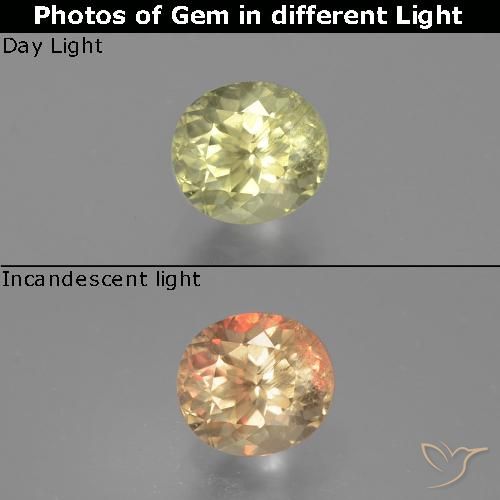 Светло-желтый Диаспор, Меняющий Цвет Камень - 0.8ct Фасетный Овал (ID: 389147)