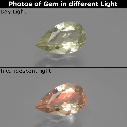 8.2 x 4.9mm Pear Yellow Color-change Diaspore from Turkey, Weight of 0.8ct, Natural untreated Gemstone in VS Clarity, 1pc Pear Facet Color-change Diaspore - Color: Light Yellow, Mohs Hardness of 6.5 - 7 suitable for daily wear jewelry, Photo A