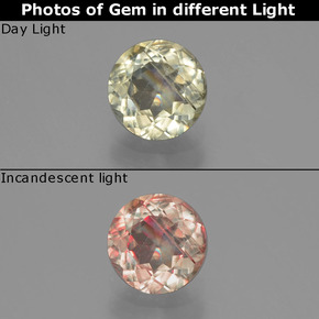 Светло-желтый Диаспор, Меняющий Цвет Камень - 0.7ct Круглая Фасетная Огранка (ID: 389858)