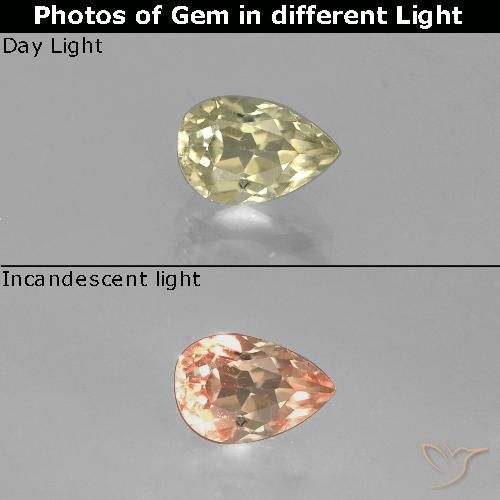 Diaspore Couleur Changeant Jaune pear facet 6,9 x 4,6mm de la Turquie, poids de 0,83 ct, pierre gemme naturelle Non traité de pureté vvs-vs, 1 pièce Diaspore Couleur Changeant, couleur : Jaune moyen, dureté de Mohs de 6.5 à 7 convient aux bijoux de tous les jours, pierre de sagesse, Photo A