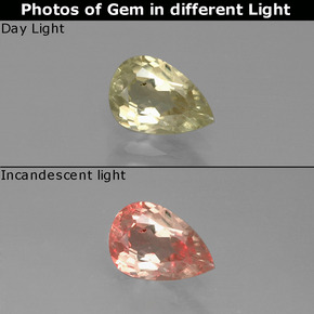 0.92 ct Yellow Color-Change Diaspore Gemstone, Color-Change Diaspore Gem in Pear Facet Shape for Sale.