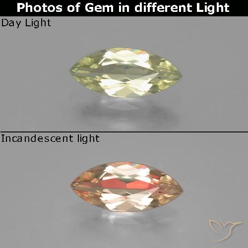 0.78ct Natural Medium Yellow Color-Change Diaspore, Marquise, VS