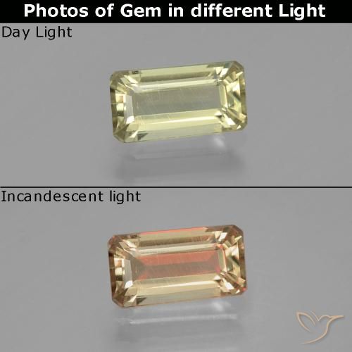 1.12ct Natural Light Yellow Color-Change Diaspore, Emerald Cut, VS