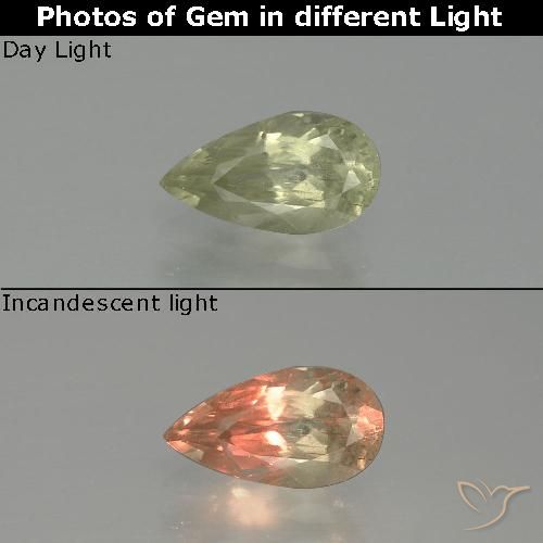 1.26ct Natural Light Yellow Color-Change Diaspore, Pear Shape, SI