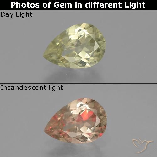 1.12ct Natural Medium Yellow Color-Change Diaspore, Pear Shape, VS-SI