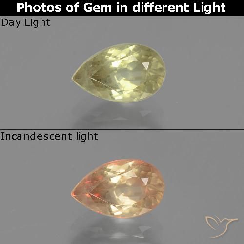 1.13ct Natural Very Light Yellow Color-Change Diaspore, Pear Shape, VS-SI