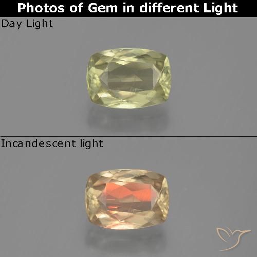 1.18ct Natural Very Light Yellow Color-Change Diaspore, Cushion, VS