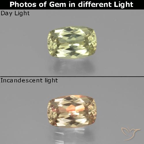 1.31ct Natural Light Yellow Color-Change Diaspore, Cushion, VVS-VS
