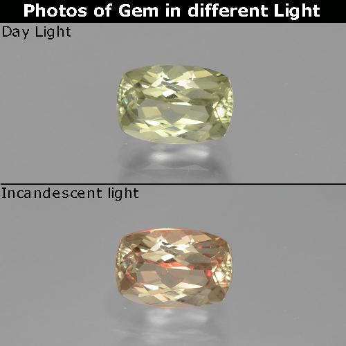 Light Yellow Color-Change Diaspore Gem - 1.3ct Cushion-Cut (ID: 392198)