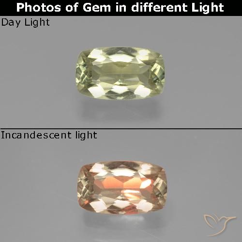 1.19ct Natural Light Yellow Color-Change Diaspore, Cushion, VVS-VS