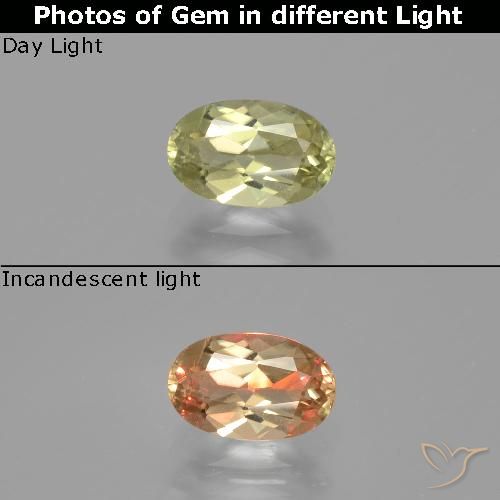 8.1 x 5.1mm Oval Facet Yellow Color-change Diaspore from Turkey, Weight of 1.14ct, Natural untreated gemstone in VVS-VS Clarity, 1pc Color-change Diaspore - the Color is Yellow Green, Mohs Hardness of 6.5 - 7 suitable for daily wear jewelry, Photo A