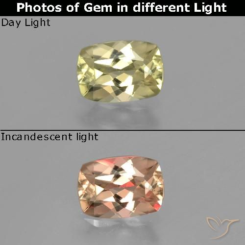 0.81ct Natural Light Golden Yellow Color-Change Diaspore, Cushion, VVS