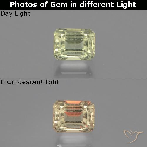 0.92ct Natural Very Pale Yellow Color-Change Diaspore, Emerald Cut, VVS-VS