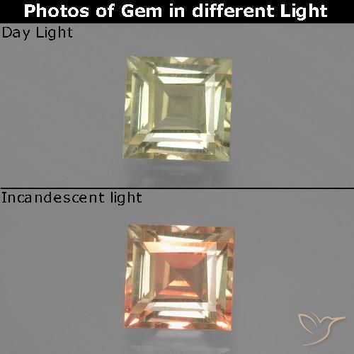 0.97ct Natural Very Light Yellow Color-Change Diaspore, Square, VVS-VS