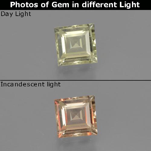 Gelbes Beige Farbwechselnder Diaspor Edelstein - 0.9ct Carréschliff / Quadrat (ID: 393868)