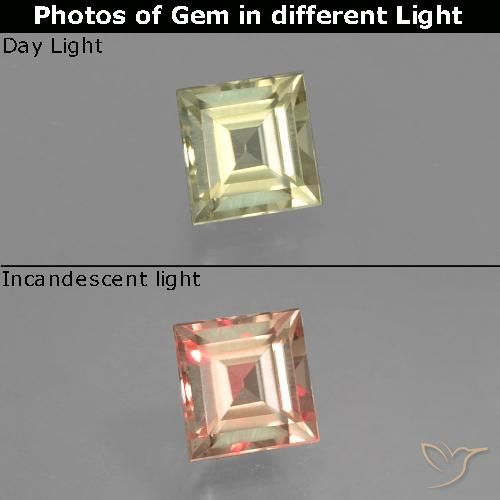 0.55ct Natural Light Yellow Color-Change Diaspore, Square, VVS-VS