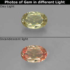 Light Golden Yellow Диаспор, Меняющий Цвет Камень - 0.6ct Фасетный Овал (ID: 393952)