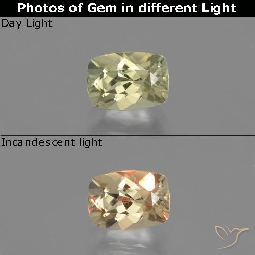 1.06ct Natural Very Light Yellow Color-Change Diaspore, Cushion, VVS