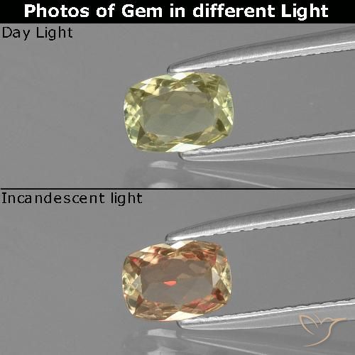 Diaspore Couleur Changeant Jaune cushion-cut de la Turquie, 6,9 x 5mm, poids de 0,73 ct, pierre gemme naturelle Non traité de pureté vvs, 1 pièce Diaspore Couleur Changeant, couleur Jaune très pâle, dureté Mohs de 6.5 à 7 convient aux bijoux de tous les jours, pierre de sagesse, Photo A