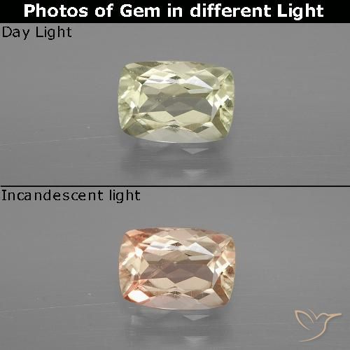 1.13ct Natural Pale Yellow Color-Change Diaspore, Cushion, VS