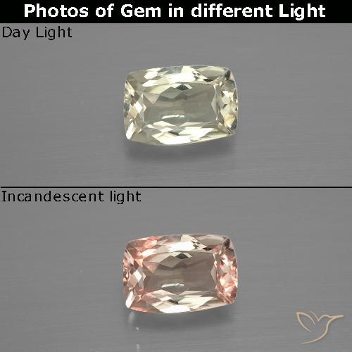 1.11ct Natural Light Yellow Color-Change Diaspore, Cushion, VVS-VS