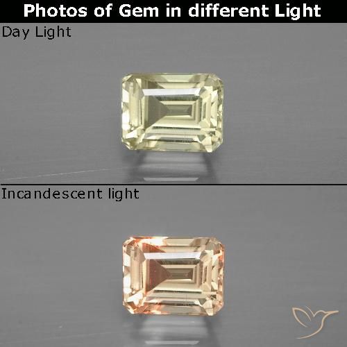 1.14ct Natural Light Yellow Color-Change Diaspore, Emerald Cut, VVS-VS