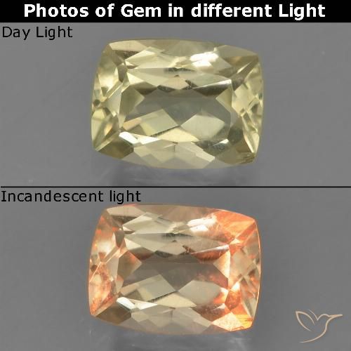 1.12ct Natural Pale Yellow Color-Change Diaspore, Cushion, VVS-VS