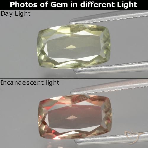 1.26ct Natural Very Light Yellow Color-Change Diaspore, Cushion, VVS-VS