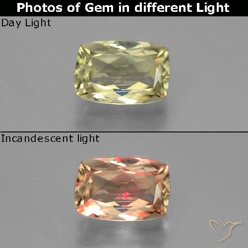 1.22ct Natural Very Light Yellow Color-Change Diaspore, Cushion, VS