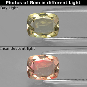 1.25 ct  Color-Change Diaspore Gemstone, Color-Change Diaspore Gem in Cushion-Cut Shape for Sale.
